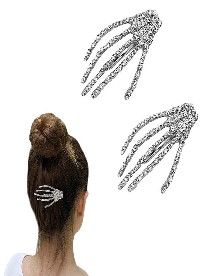 Guqqeuc Hair Barrettes Halloween Hair Accessories for Women Girls Silver Skeleton Hand Hair Clips Punk Horror Bone Hair Clip Barrettes for Party Cosplay 2pcs - Image 1