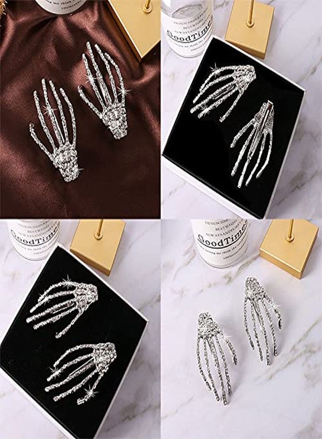 Guqqeuc Hair Barrettes Halloween Hair Accessories for Women Girls Silver Skeleton Hand Hair Clips Punk Horror Bone Hair Clip Barrettes for Party Cosplay 2pcs - Image 4