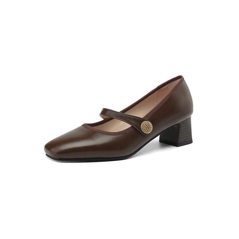 Source Of Goods Spring 2024 Simple Mid-Heel Women'S Shoes 31-43 Square Head Solid Color Size Size Shallow Mouth Single Shoes - Image 1