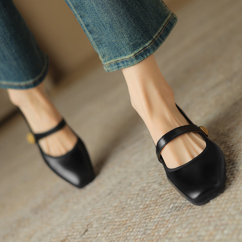 Source Of Goods Spring 2024 Simple Mid-Heel Women'S Shoes 31-43 Square Head Solid Color Size Size Shallow Mouth Single Shoes - Image 3
