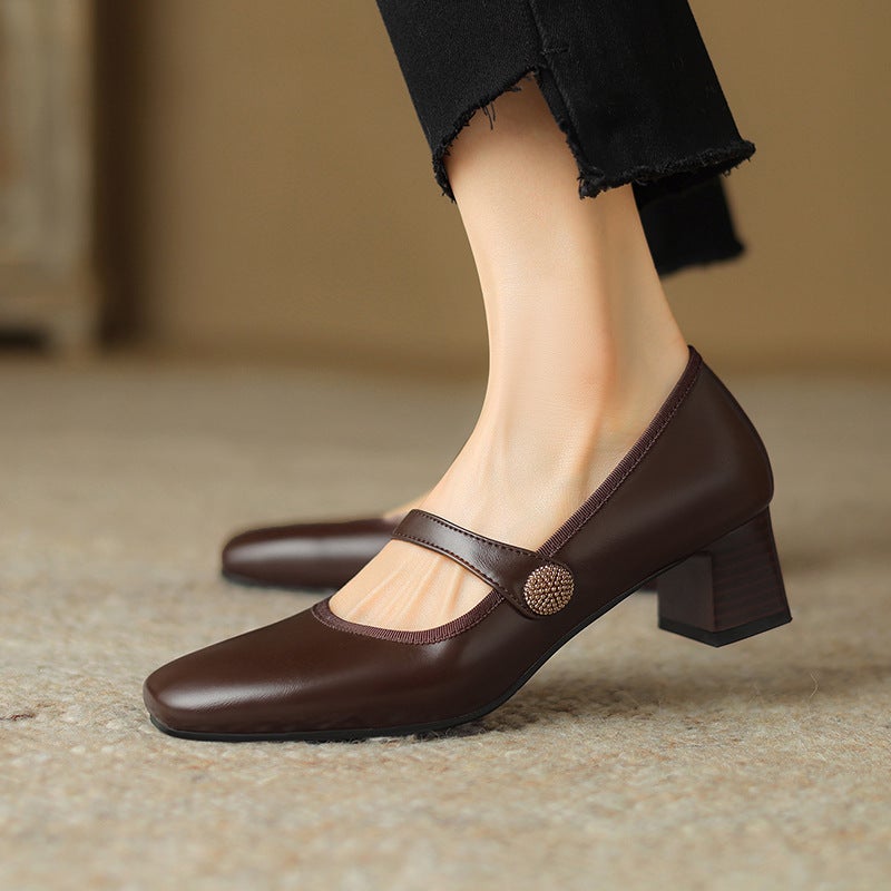 Source Of Goods Spring 2024 Simple Mid-Heel Women'S Shoes 31-43 Square Head Solid Color Size Size Shallow Mouth Single Shoes - Image 4