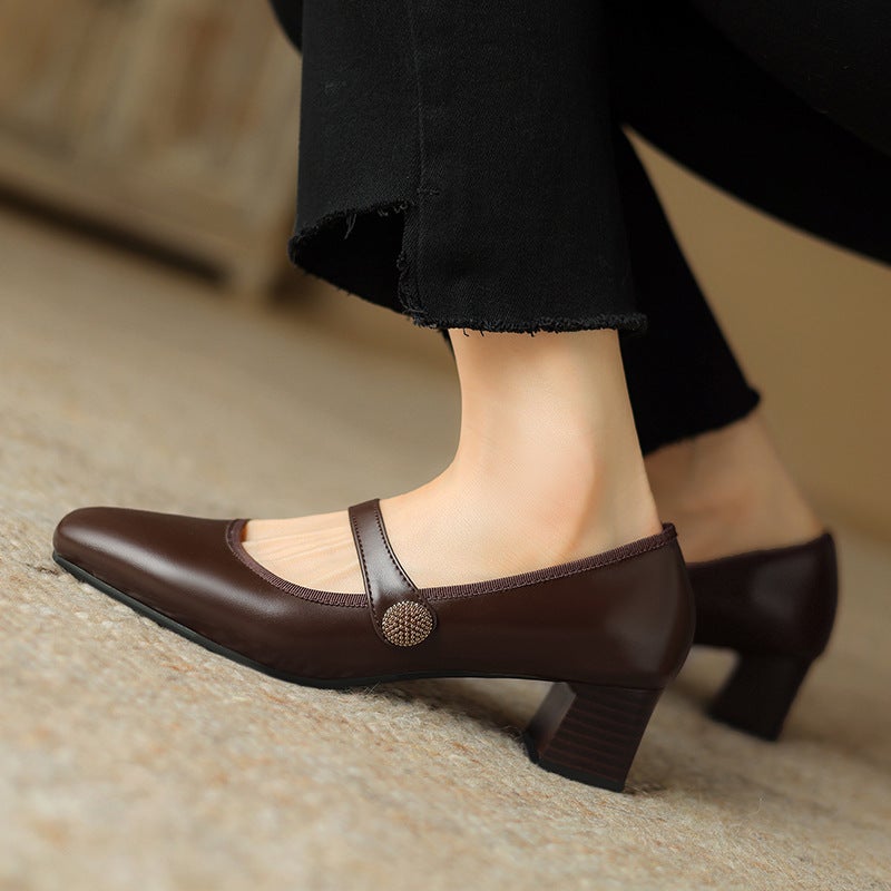 Source Of Goods Spring 2024 Simple Mid-Heel Women'S Shoes 31-43 Square Head Solid Color Size Size Shallow Mouth Single Shoes - Image 5