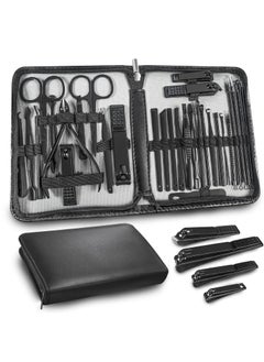 Andrea Manicure Set Personal Care Mens Grooming Kit, 30 In 1 Professional Manicure Kit Pedicure Kit, Nail Clippers for Men and Beauty Tool Portable Set, with Luxurious Travel Case (Black) 