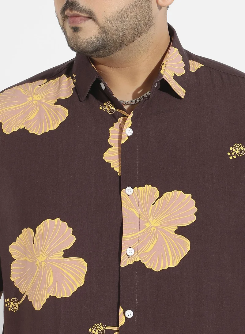 Instafab Plus Hibiscus Print Shirt
