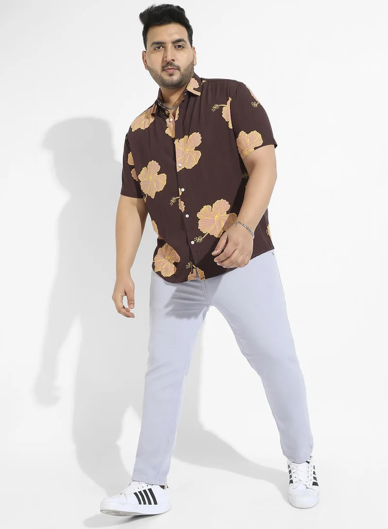 Instafab Plus Hibiscus Print Shirt