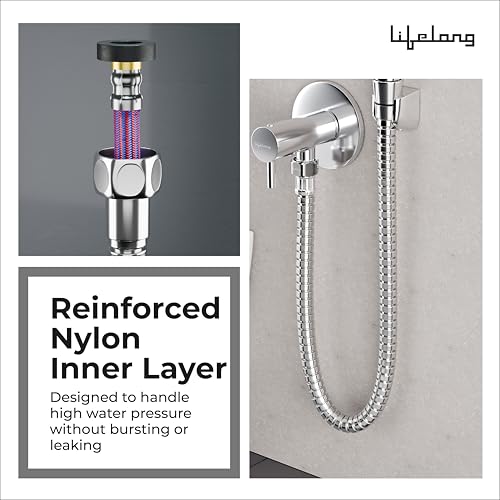 Lifelong 1-Meter Jet Spray Hose Pipe for Toilet | Stainless Steel Outer & Nylon Inner | Durable & Leakproof with Brass Screw Fittings | Ideal for Health Faucets, Jet Sprays & Hand Showers (LLHIHC02) - Image 3