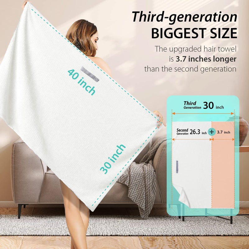 YFONG X-Large Hair Towel Wrap for Women, Super Absorbent Microfiber Hair Towel for Curly Hair, Fast Drying Hair Turbans with Elastic,Hair Drying Towel Wrap for Hair Care 30" X 40" (White) - Image 5