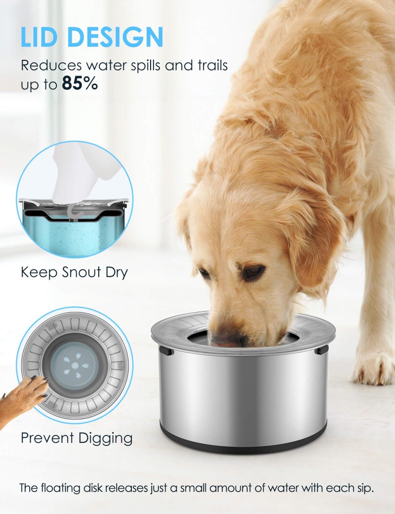 Heouvo 1 Gallon Large Dog Water Bowl No Spill,ã€Anti Digging Lid & Rubber Bottomã€‘ Spill Proof Dog Bowl, Anti Splash Mess Dripless Slow Drinking Stainless Steel Water for Sloppy Messy Drinkers Car - Image 2