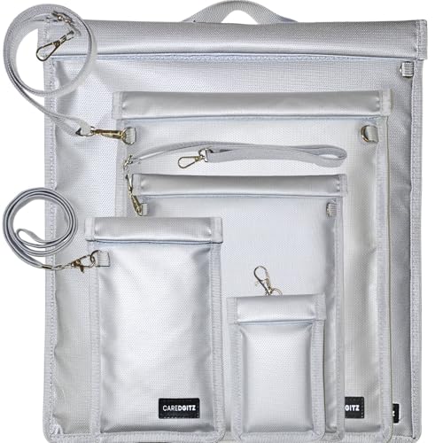 Caredgitz Faraday Bags for Phones Large Faraday Bag for Laptop Tablet Faraday Pouch with Lanyard for Phone Key Fob RFID Signal Blocker Faraday Cage Protection Bags for Electronics 5 Packs - Image 1