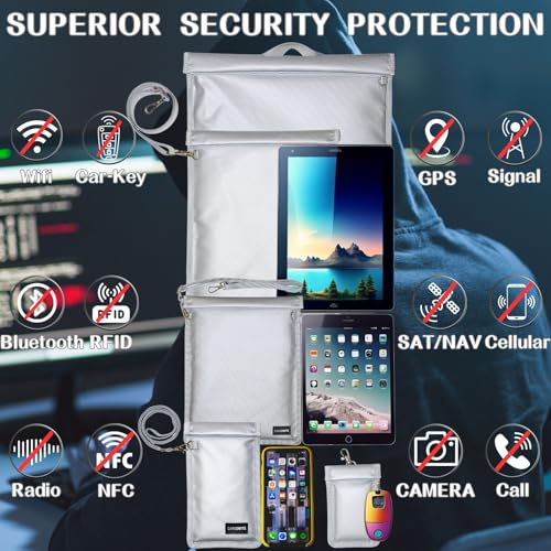 Caredgitz Faraday Bags for Phones Large Faraday Bag for Laptop Tablet Faraday Pouch with Lanyard for Phone Key Fob RFID Signal Blocker Faraday Cage Protection Bags for Electronics 5 Packs - Image 3