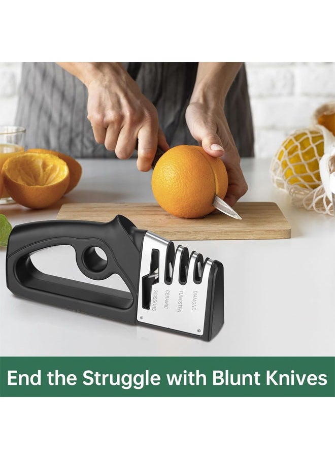 Hihonor - Knife Sharpener with Diamond Abrasives & Ergonomic Design for Right & Left-Handed Users, 4-In-1 Design Safely & Quickly Sharpens Restores Dull Knives, Scissors, Home Essential Space-Saving Tool - Image 1