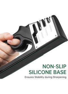 Hihonor Knife Sharpener with Diamond Abrasives & Ergonomic Design for Right & Left-Handed Users, 4-In-1 Design Safely & Quickly Sharpens Restores Dull Knives, Scissors, Home Essential Space-Saving Tool  - Image 5