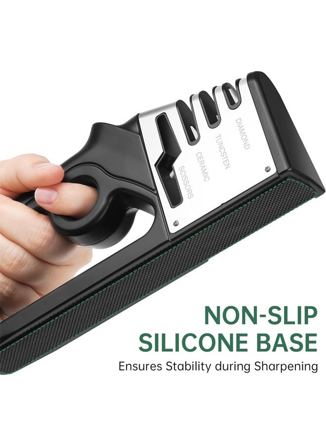Hihonor - Knife Sharpener with Diamond Abrasives & Ergonomic Design for Right & Left-Handed Users, 4-In-1 Design Safely & Quickly Sharpens Restores Dull Knives, Scissors, Home Essential Space-Saving Tool - Image 1