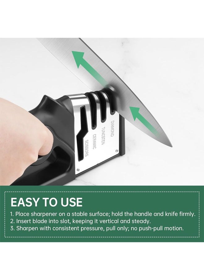 Hihonor - Knife Sharpener with Diamond Abrasives & Ergonomic Design for Right & Left-Handed Users, 4-In-1 Design Safely & Quickly Sharpens Restores Dull Knives, Scissors, Home Essential Space-Saving Tool - Image 1
