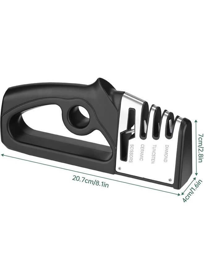 Hihonor - Knife Sharpener with Diamond Abrasives & Ergonomic Design for Right & Left-Handed Users, 4-In-1 Design Safely & Quickly Sharpens Restores Dull Knives, Scissors, Home Essential Space-Saving Tool - Image 1
