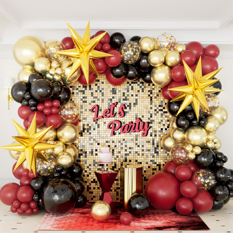 DBKL Burgundy Balloon Arch Garland Kit with Burgundy Black Metallic Gold Confetti Balloons for Class of 2025 Birthday Graduation Party Decorations - Image 2