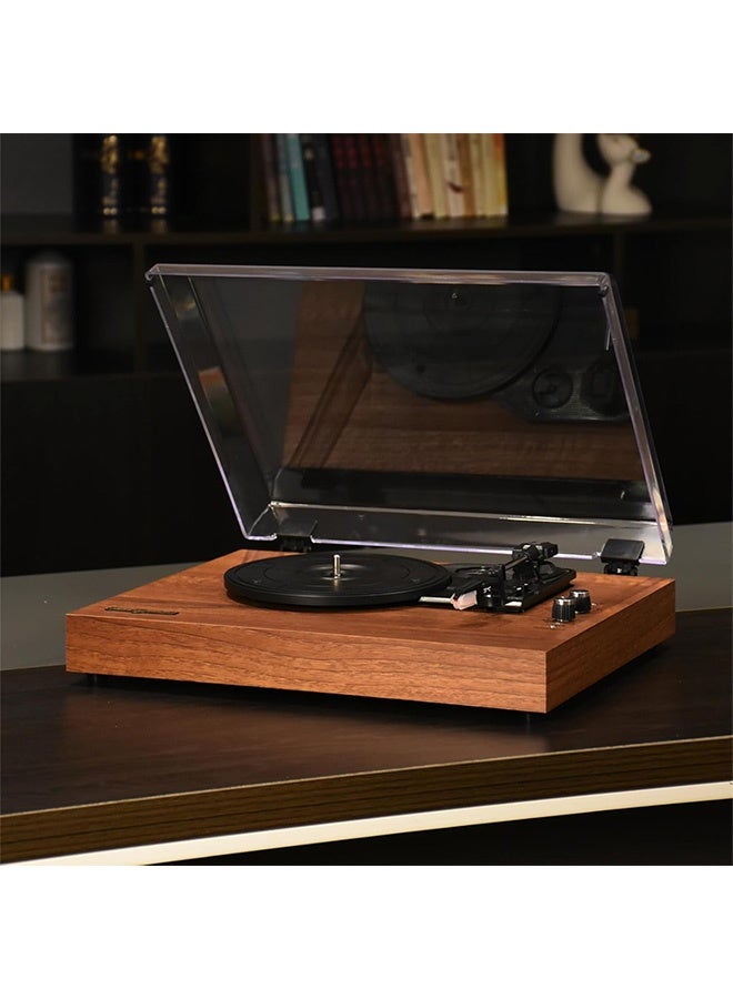 Vinyl Record Player Retro Turntable Wooden Tabletop Vintage Gramophone Compatible with 7/10/12-inch Vinyl Records 33/45/78 RPM Speeds BT5.3 Speaker RCA Output with Acrylic Dust Cover - Image 4