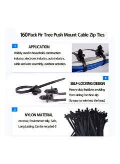 Generic Universal Nylon Push Mount Cable Zip Ties - 160 Pcs Heavy Duty Self-Locking, UV Resistant, Available in 5 Popular Sizes for Indoor and Outdoor Wire Management and Auto Applications.  - Image 5