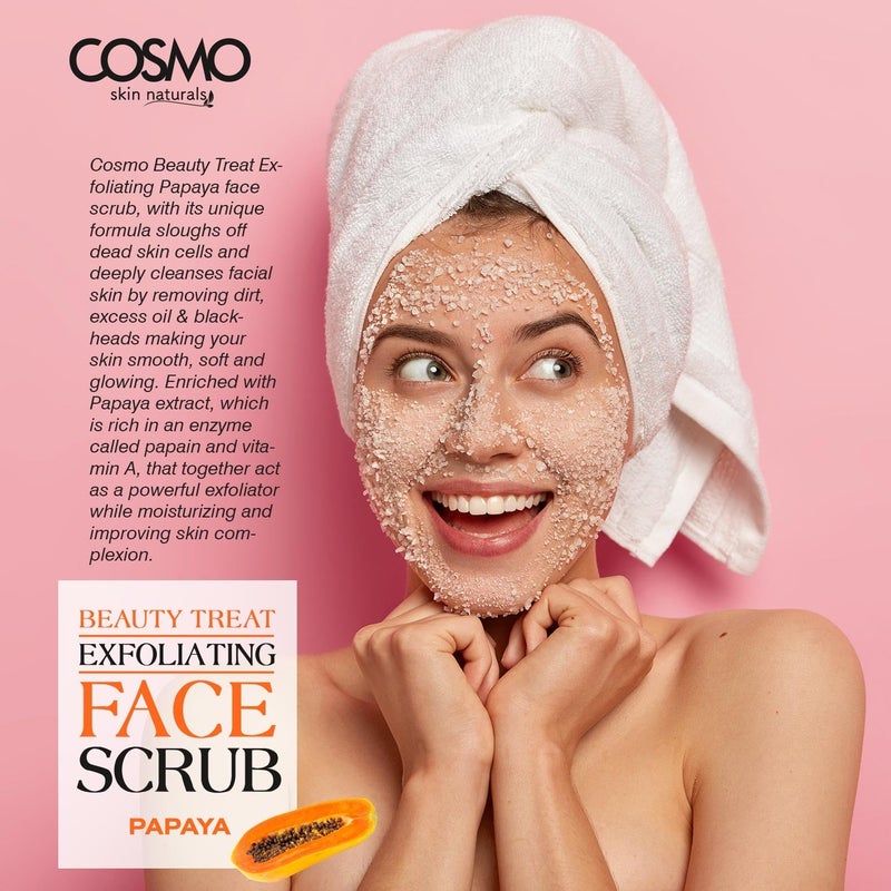 COSMO Papaya Face Scrub, Natural Exfoliating Facial Scrub with Papaya Extract & Enzymes, Deep Cleansing & Brightening Formula for Smooth, Glowing Skin – Gentle Exfoliant for All Skin Types, 170 ml - Image 2