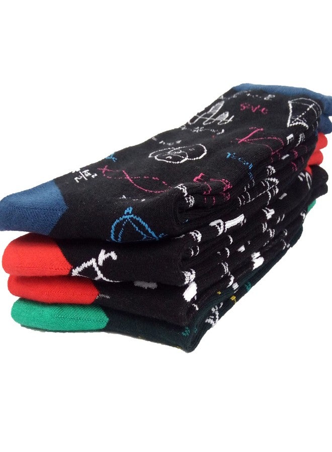 HSELL Mens Fun Patterned Dress Socks Funny Novelty Crazy Design Cotton Socks Gift for Men, 4 Pairs - Math & Einstein, One size - Image 5