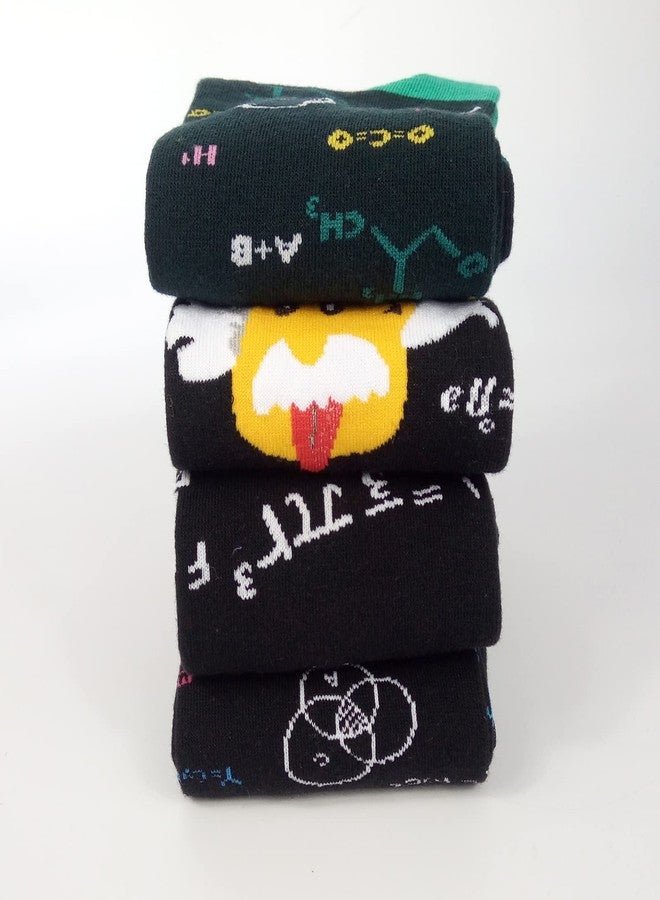 HSELL Mens Fun Patterned Dress Socks Funny Novelty Crazy Design Cotton Socks Gift for Men, 4 Pairs - Math & Einstein, One size - Image 4