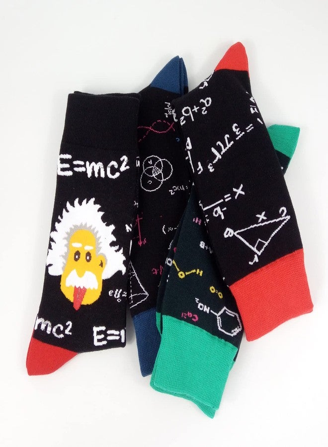 HSELL Mens Fun Patterned Dress Socks Funny Novelty Crazy Design Cotton Socks Gift for Men, 4 Pairs - Math & Einstein, One size - Image 2