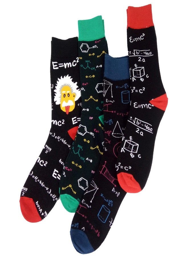 HSELL Mens Fun Patterned Dress Socks Funny Novelty Crazy Design Cotton Socks Gift for Men, 4 Pairs - Math & Einstein, One size - Image 3