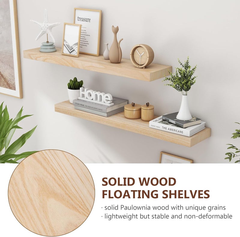 fuqing Natural Floating Shelves, 36 Inch Set of 2, Raw Wood for Living Room & Home Office - Image 4