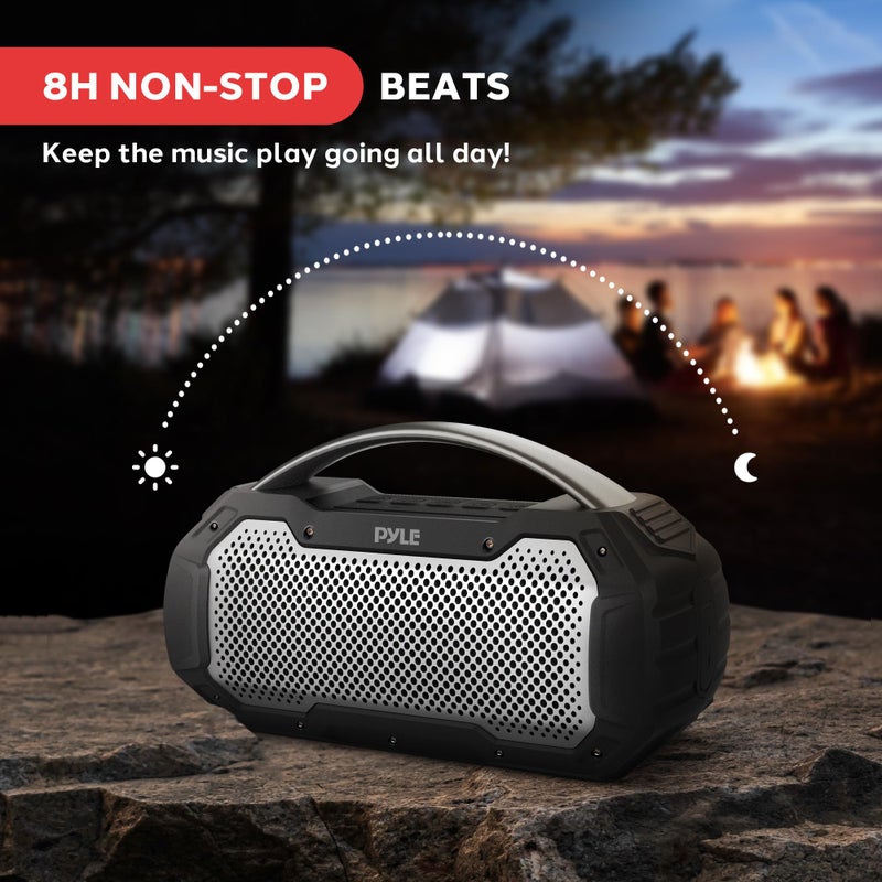 Pyle Portable Wireless Bluetooth Loud Streaming Speaker w/Deep Bass Hands-Free Microphone w/TWS Stereo Sound Function - IPX6 Waterproof Outdoor Speaker, 8H Playtime, AUX, BT Range 32+ ft - PCMPSB1BK - Image 4