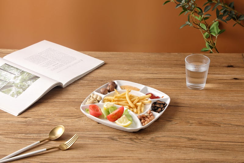 Shallow White Porcelain 24cm Compartment Serving Plate | Modern Snack & Appetizer Platter for Fries, Dips & Nuts | Elegant Serveware for Ramadan, Eid, Diwali, Brunch & Gifting - Image 4