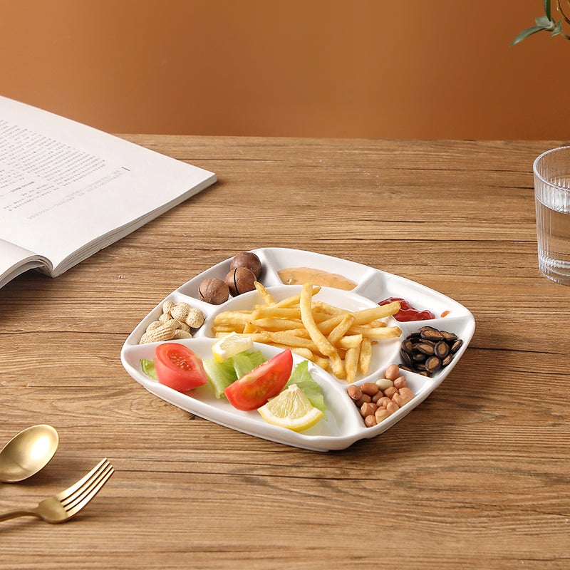 Shallow White Porcelain 24cm Compartment Serving Plate | Modern Snack & Appetizer Platter for Fries, Dips & Nuts | Elegant Serveware for Ramadan, Eid, Diwali, Brunch & Gifting - Image 3