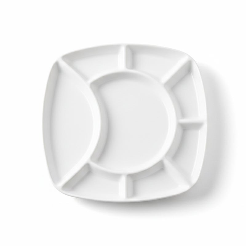 Shallow White Porcelain 24cm Compartment Serving Plate | Modern Snack & Appetizer Platter for Fries, Dips & Nuts | Elegant Serveware for Ramadan, Eid, Diwali, Brunch & Gifting - Image 1