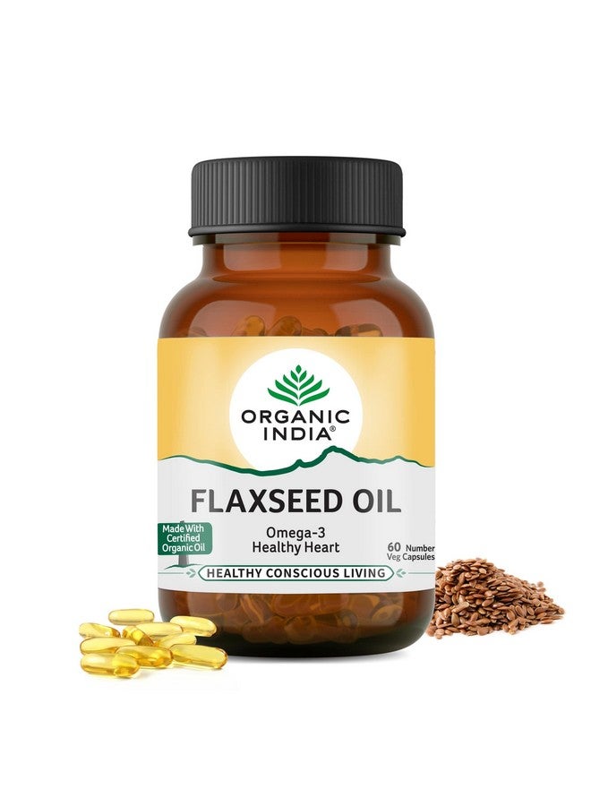 Organic India منتج تاتا - زيت بذور الكتان العضوي من الهند - 60 كبسولة نباتية، أوميغا-3 طبيعي، يساعد في تقليل الكوليسترول، يدعم صحة البشرة والشعر والأظافر، مرونة المفاصل، معتمد من GMP وNPOP كمنتج عضوي - Image 1