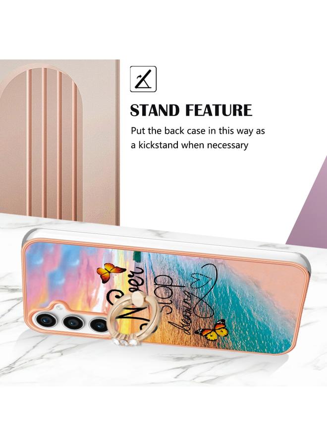 اس-توب جراب لهاتف Samsung Galaxy S24 FE 5G بنمط طلاء كهربائي IMD TPU مقاوم للصدمات مع حامل حلقي من حجر الراين - Image 3