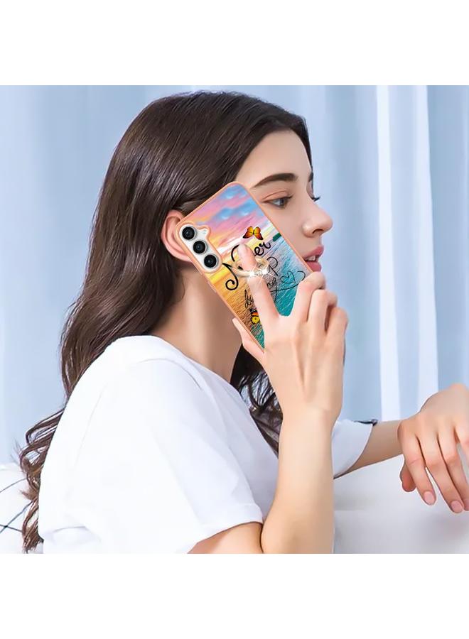 اس-توب جراب لهاتف Samsung Galaxy S24 FE 5G بنمط طلاء كهربائي IMD TPU مقاوم للصدمات مع حامل حلقي من حجر الراين - Image 4