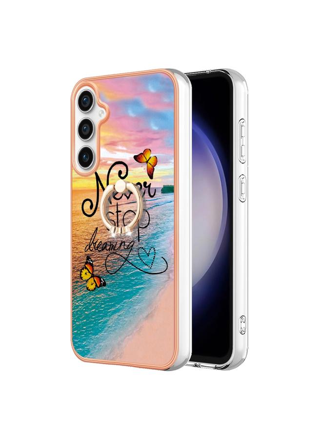 اس-توب جراب لهاتف Samsung Galaxy S24 FE 5G بنمط طلاء كهربائي IMD TPU مقاوم للصدمات مع حامل حلقي من حجر الراين - Image 1