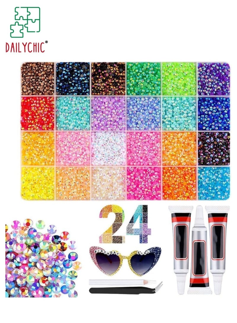 DAILYCHIC 24000Pcs Rhinestones Bedazzling Kit for Crafts with Jewelry Glue, Rhinestones with Gems Adhesive for Shoes Cloth Fabric for Crafting Diamond Nail Art Graduation Cap Decorations - Image 1