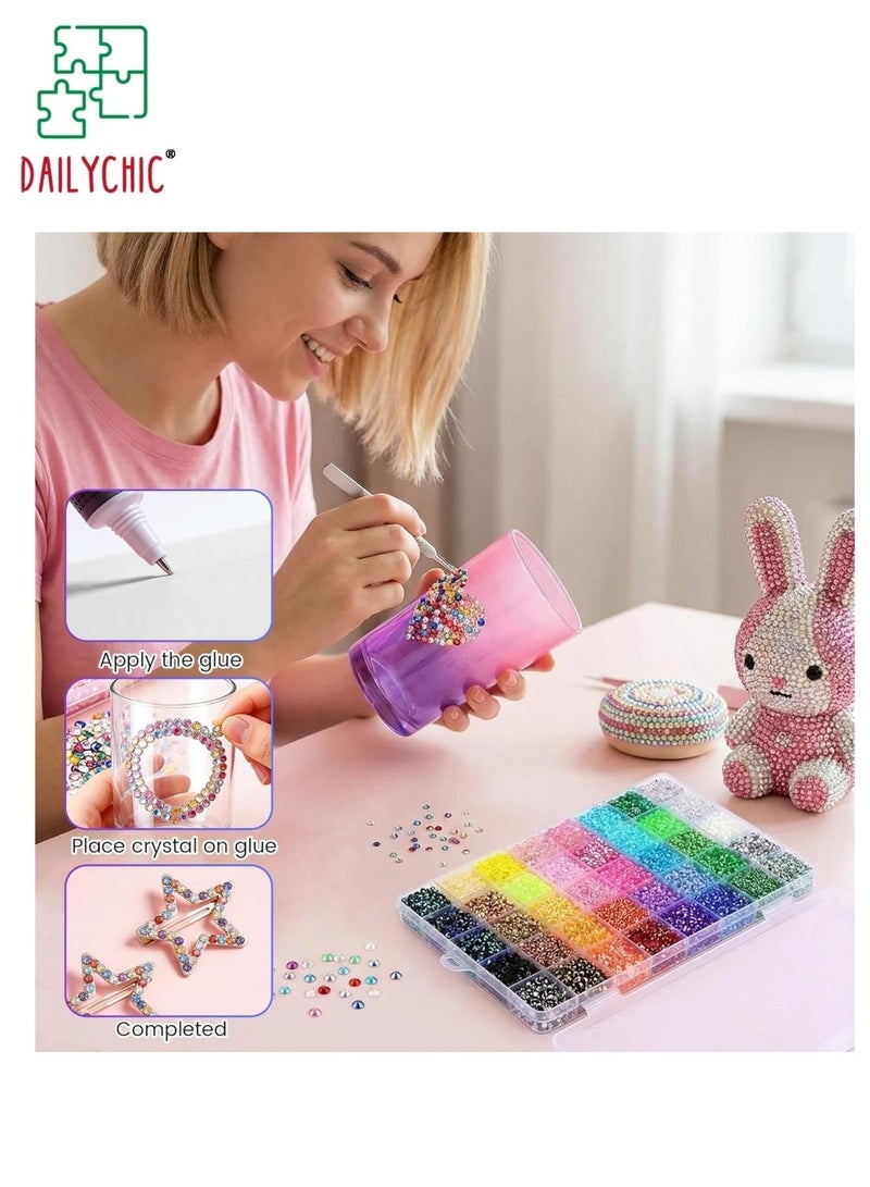 DAILYCHIC 24000Pcs Rhinestones Bedazzling Kit for Crafts with Jewelry Glue, Rhinestones with Gems Adhesive for Shoes Cloth Fabric for Crafting Diamond Nail Art Graduation Cap Decorations - Image 4