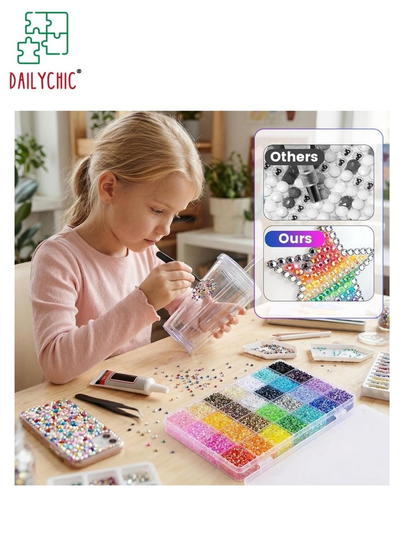 DAILYCHIC 24000Pcs Rhinestones Bedazzling Kit for Crafts with Jewelry Glue, Rhinestones with Gems Adhesive for Shoes Cloth Fabric for Crafting Diamond Nail Art Graduation Cap Decorations - Image 2