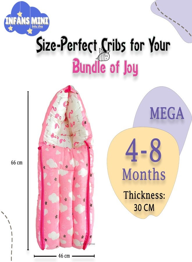 Infans Mini سرير أطفال قطني إنفانز ميني كلاود ميجا 3 في 1، قابل للطي، مع كيس نوم مطبوع للأطفال - سرير أطفال - سرير أطفال محمول للجنسين، سهل الحمل، خفيف الوزن، مناسب للأطفال حديثي الولادة من عمر 4 إلى 8 أشهر (وردي) - Image 2