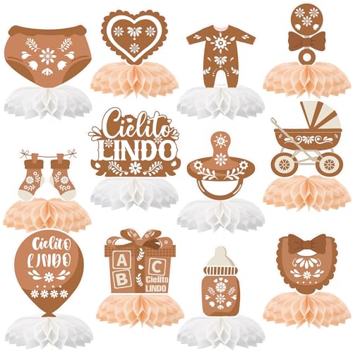 Eaasty 12 Pcs Cielito Lindo Baby Shower Party Decorations Brown Centerpieces for Table Mexican Fiesta Talavera Honeycomb Table Decor for Baby Shower Gender Reveal Party Supplies - Image 1
