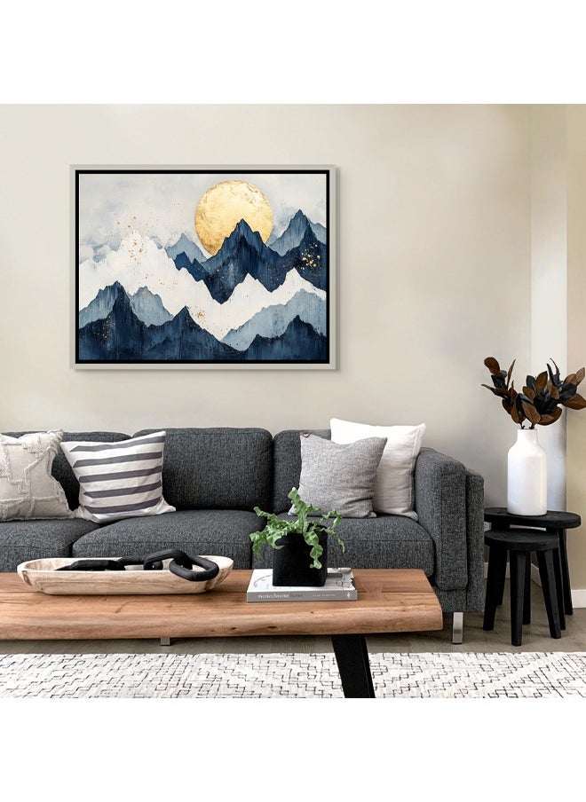 Art Decor Art Decor Framed Canvas Wall Art of Blue and Gold Mountain Landscape Art Print Wall Decor for Home Office Living Room Bedroom Gifting  - Image 2