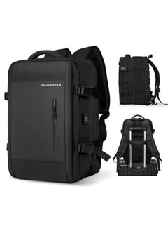 HAMMINER Travel Bag Expandable, Flight Approved Carry On Backpack For International Travel Bag, Water Resistant Durable 17-inch Laptop Backpacks, Laptop Bag Luggage Backpack For Men Sports Luggage Backpack For Womens Travel Backpack For Luggage Men School Bag Shoulder Bag Built-in USB Charging Port Black  - Image 1