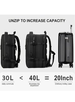HAMMINER Travel Bag Expandable, Flight Approved Carry On Backpack For International Travel Bag, Water Resistant Durable 17-inch Laptop Backpacks, Laptop Bag Luggage Backpack For Men Sports Luggage Backpack For Womens Travel Backpack For Luggage Men School Bag Shoulder Bag Built-in USB Charging Port Black  - Image 2