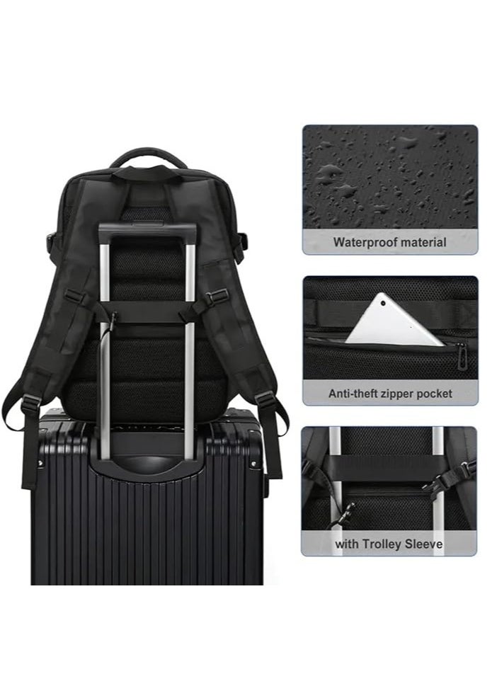 HAMMINER Travel Bag Expandable, Flight Approved Carry On Backpack For International Travel Bag, Water Resistant Durable 17-inch Laptop Backpacks, Laptop Bag Luggage Backpack For Men Sports Luggage Backpack For Womens Travel Backpack For Luggage Men School Bag Shoulder Bag Built-in USB Charging Port Black  - Image 3
