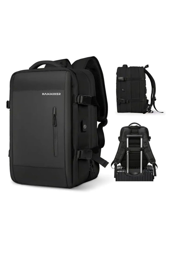 HAMMINER Travel Bag Expandable, Flight Approved Carry On Backpack For International Travel Bag, Water Resistant Durable 17-inch Laptop Backpacks, Laptop Bag Luggage Backpack For Men Sports Luggage Backpack For Womens Travel Backpack For Luggage Men School Bag Shoulder Bag Built-in USB Charging Port Black  - Image 1