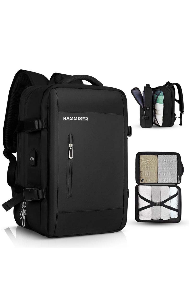 HAMMINER Travel Bag Expandable, Flight Approved Carry On Backpack For International Travel Bag, Water Resistant Durable 17-inch Laptop Backpacks, Laptop Bag Luggage Backpack For Men Sports Luggage Backpack For Womens Travel Backpack For Luggage Men School Bag Shoulder Bag Built-in USB Charging Port Black - Image 1