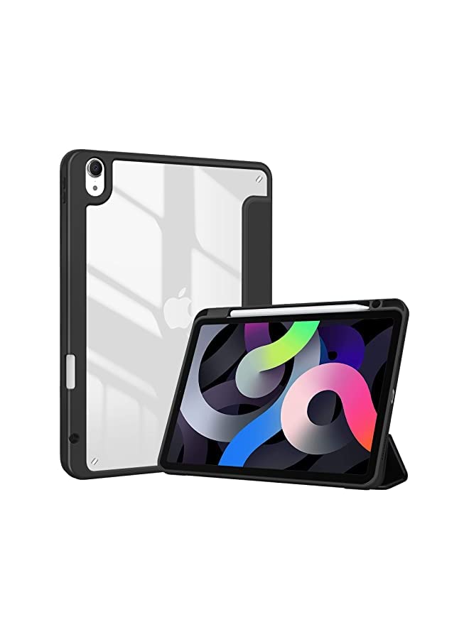 Procases ProCase iPad Air 5 Case 2022/iPad Air 4 Case 2020 10.9 Inch With Pencil Holder, Clear Transparent Back Shell Trifold Protective Smart Cover for iPad Air 10.9" 5th /4th Generation A2589 A2072 -Black - Image 2