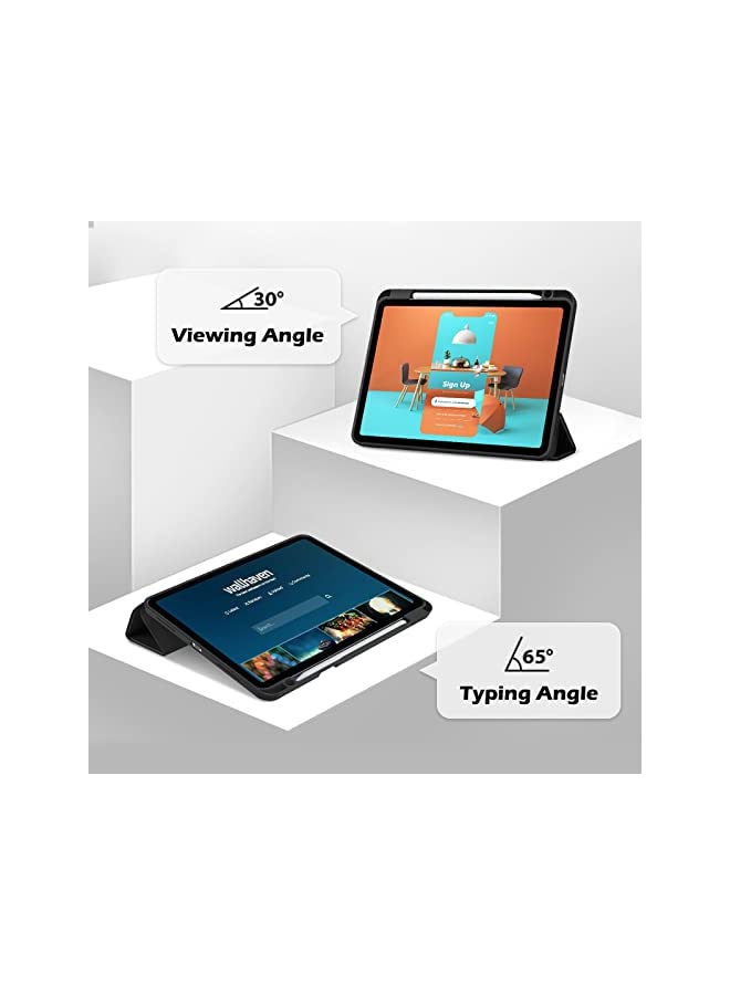 Procases ProCase iPad Air 5 Case 2022/iPad Air 4 Case 2020 10.9 Inch With Pencil Holder, Clear Transparent Back Shell Trifold Protective Smart Cover for iPad Air 10.9" 5th /4th Generation A2589 A2072 -Black - Image 5