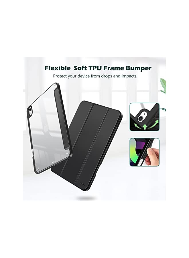 Procases ProCase iPad Air 5 Case 2022/iPad Air 4 Case 2020 10.9 Inch With Pencil Holder, Clear Transparent Back Shell Trifold Protective Smart Cover for iPad Air 10.9" 5th /4th Generation A2589 A2072 -Black - Image 4